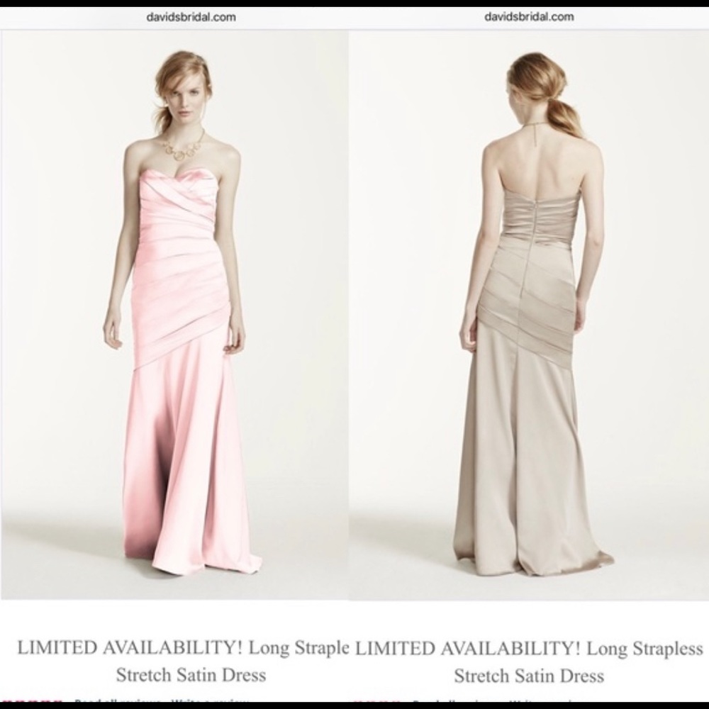 David’s Bridal Long Stretch Satin Bridesmaid Dress with Sweetheart Neckline